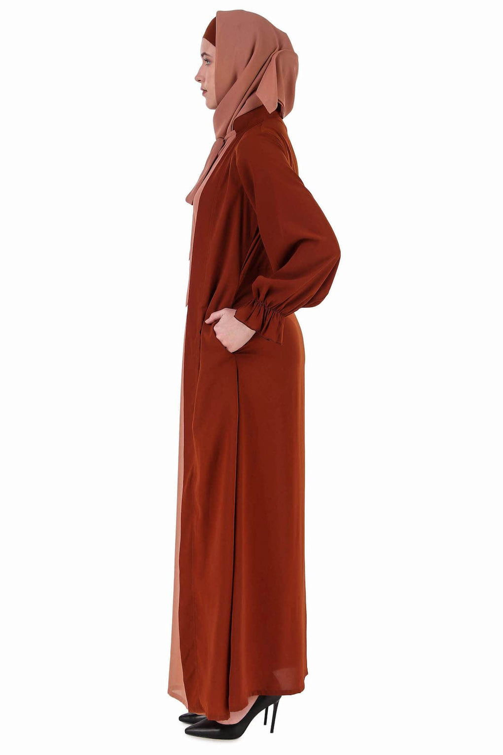 Fancy Dual Color Attached Long Shrug Abaya