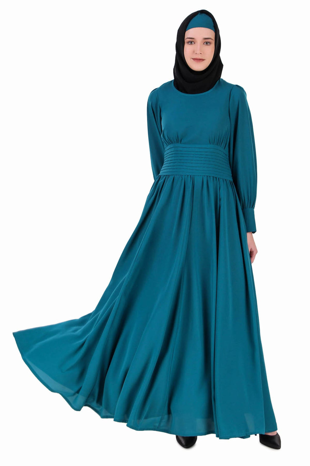 Pleated Anarkali Teal Abaya