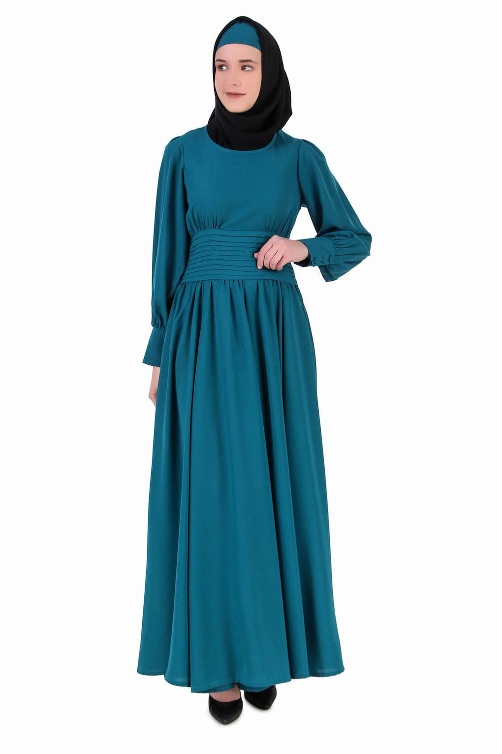 Pleated Anarkali Teal Abaya