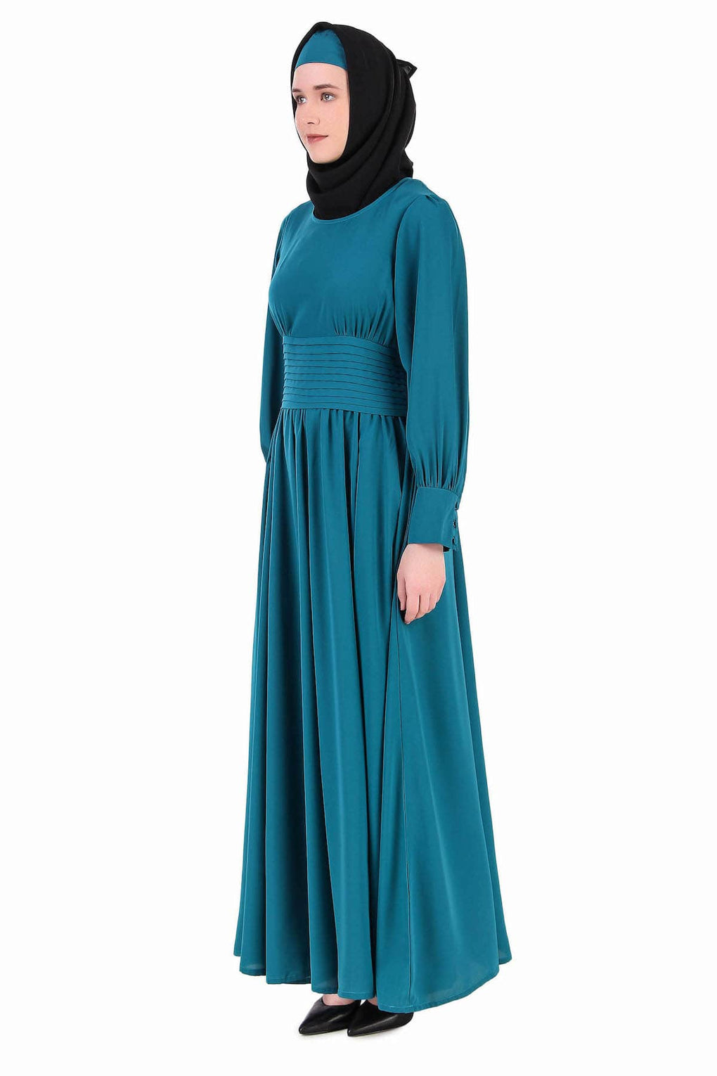 Pleated Anarkali Teal Abaya