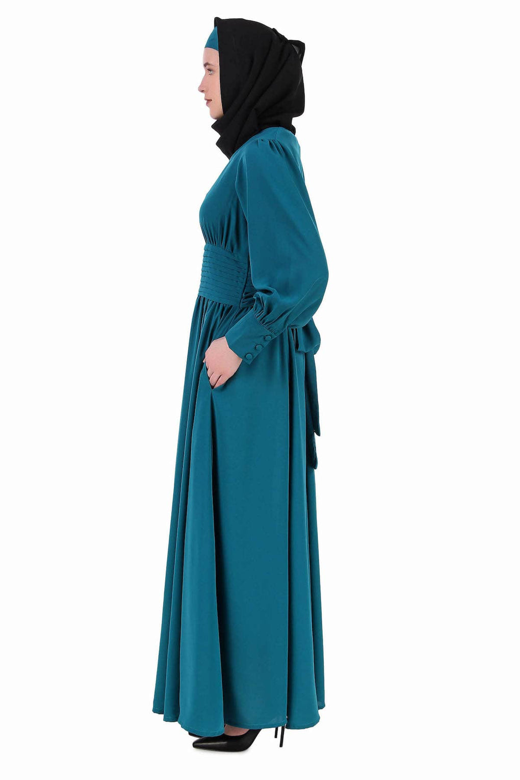 Pleated Anarkali Teal Abaya