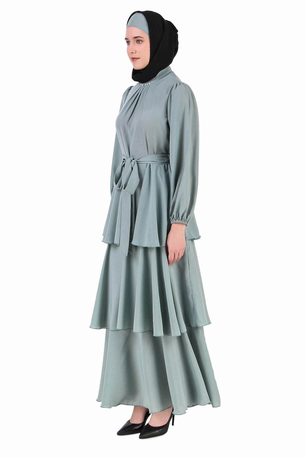 Fancy Sea Green Layered Abaya