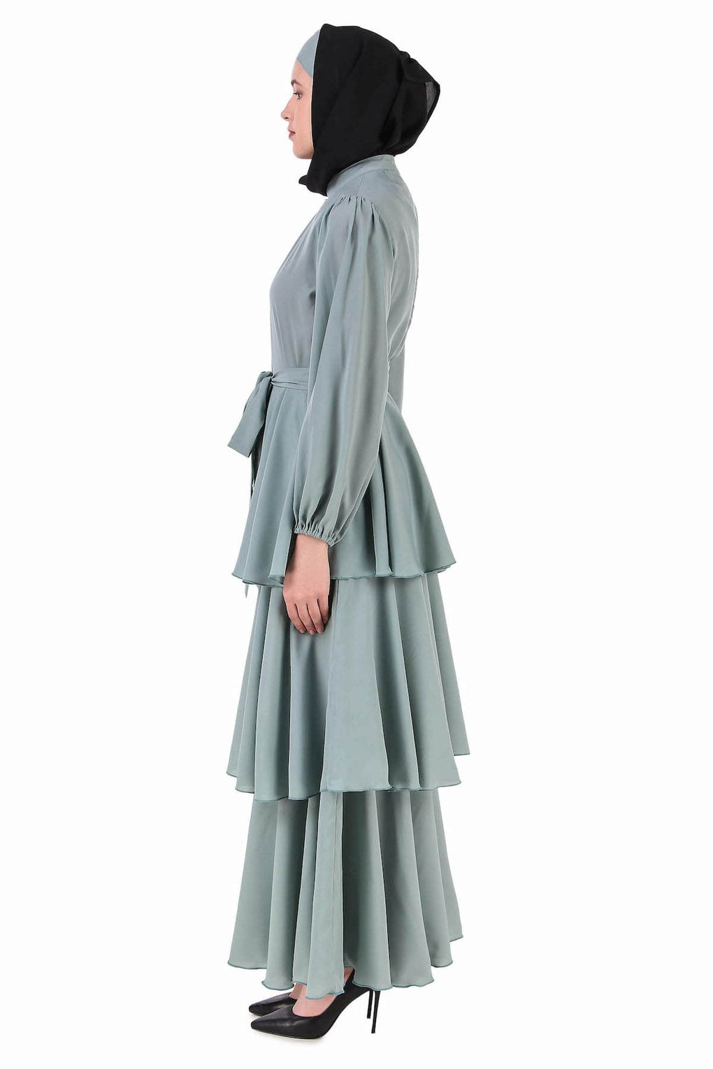 Fancy Sea Green Layered Abaya