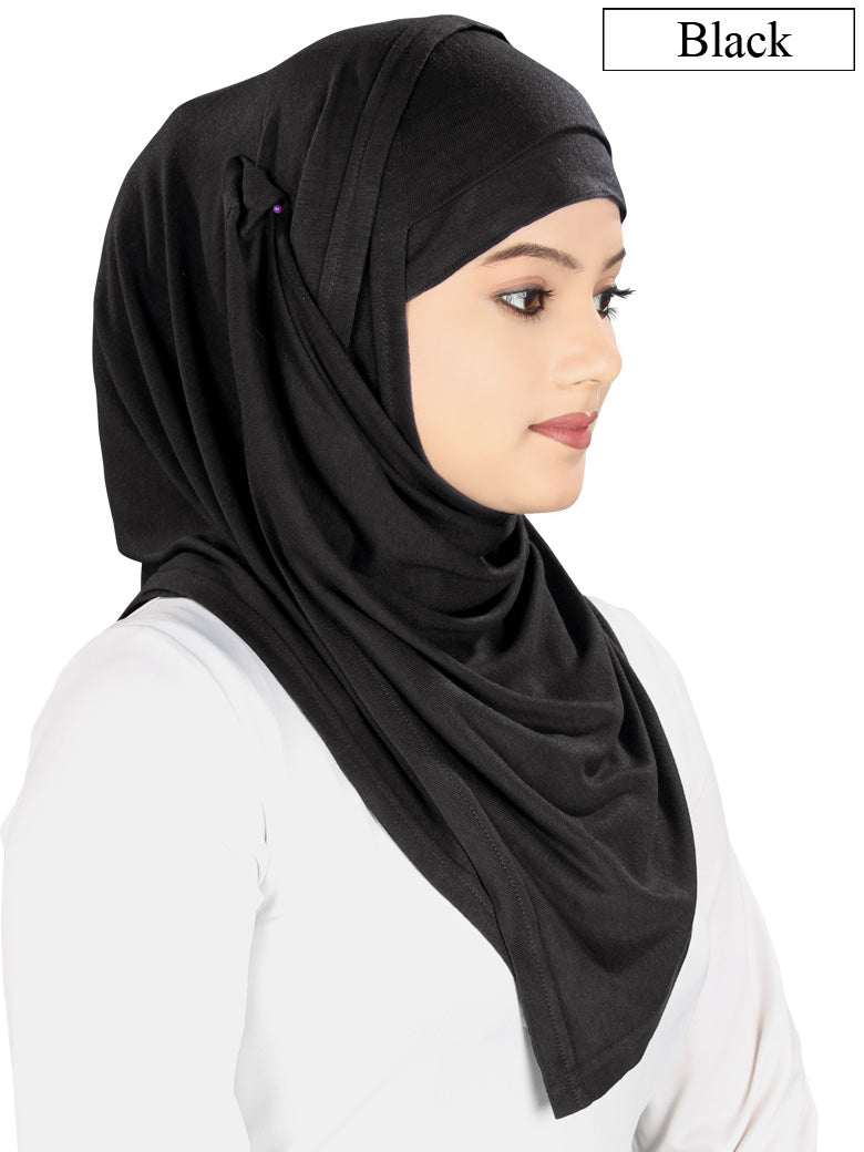 Two Piece Instant Black Viscose Jersey Hijab