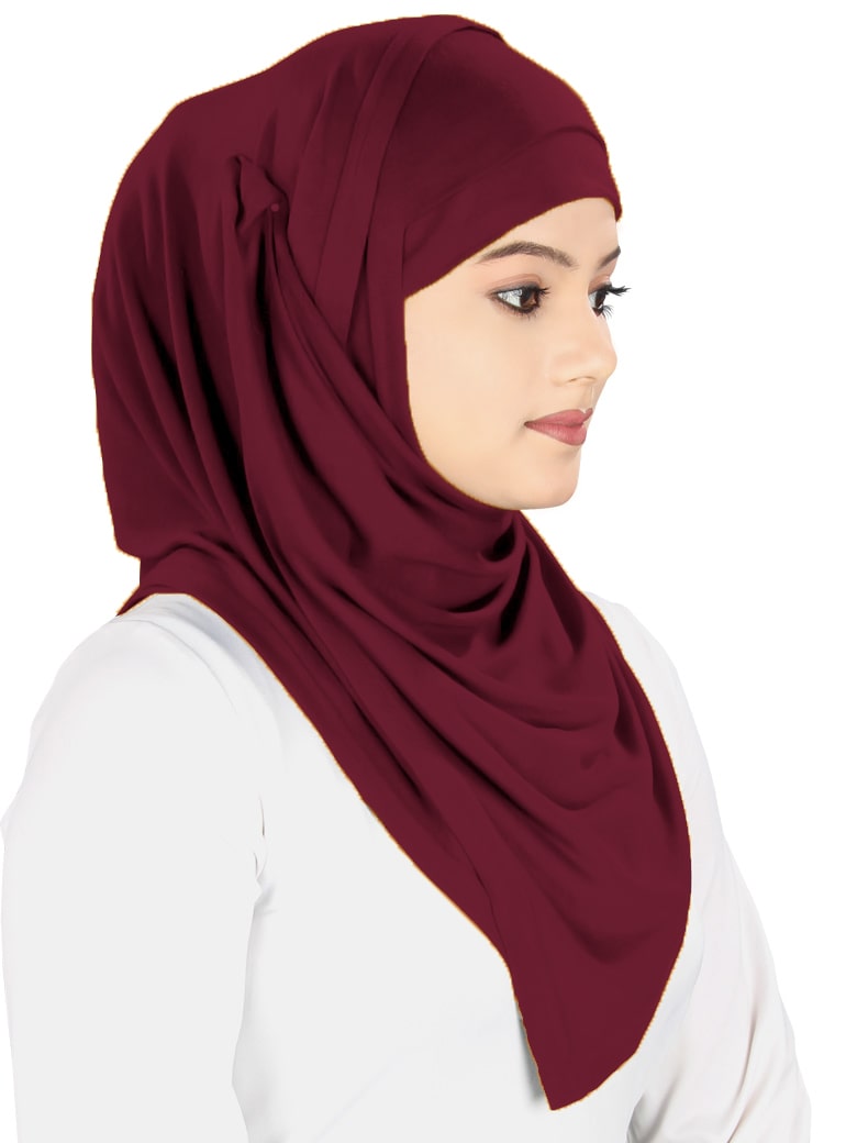 Two Piece Instant Maroon Viscose Jersey Hijab