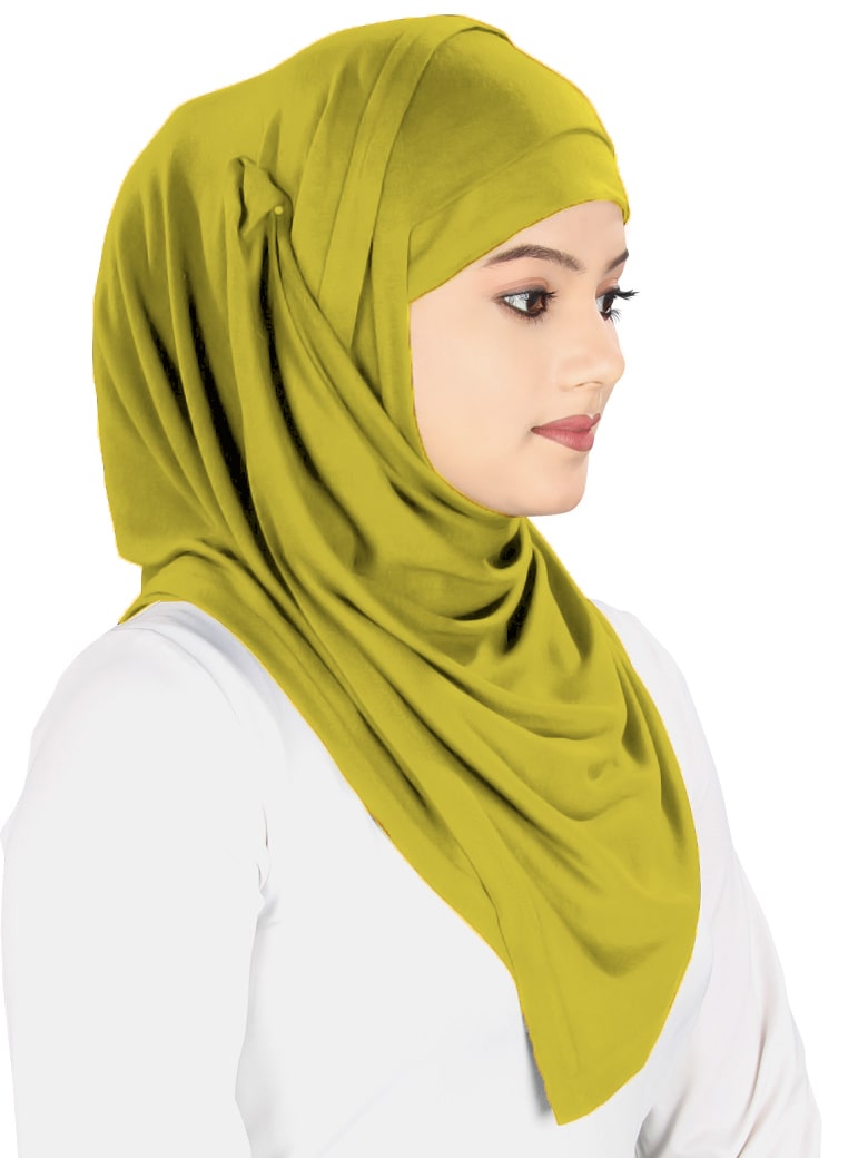 Two Piece Instant Mustard Green Viscose Jersey Hijab