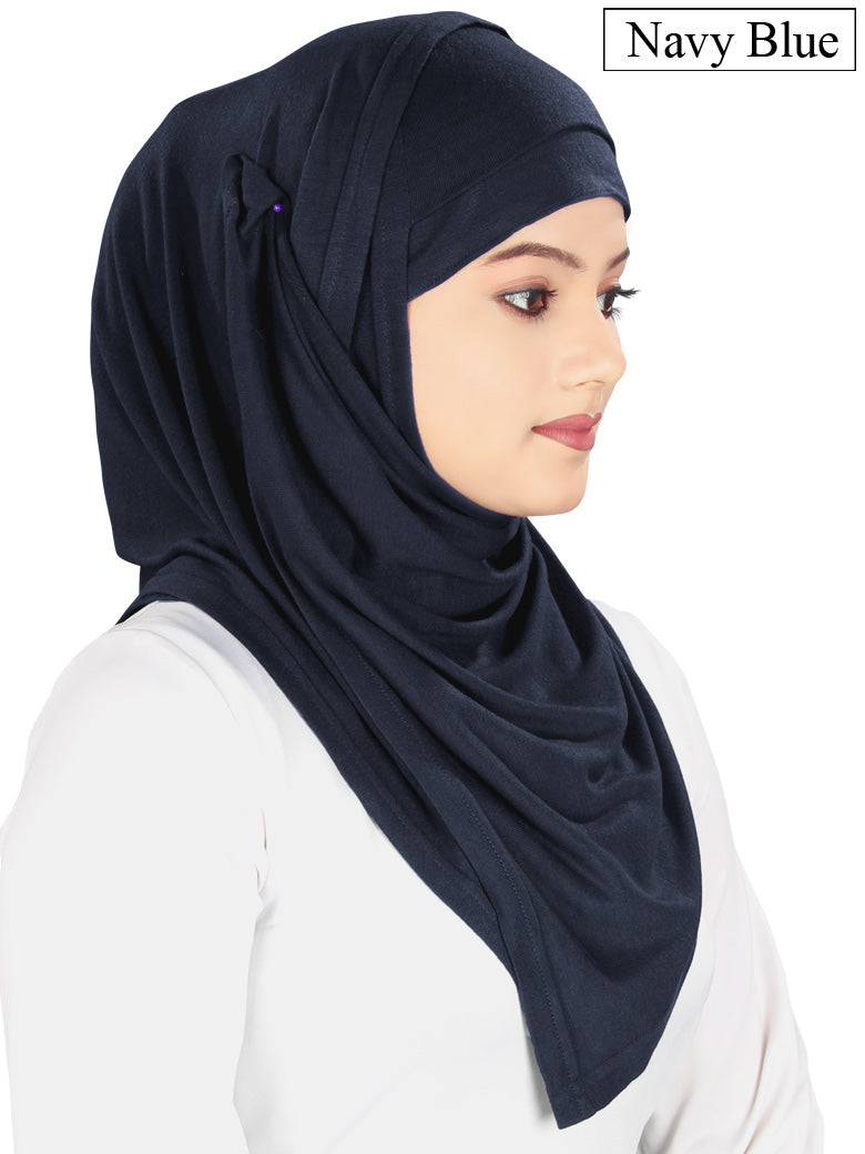 Two Piece Instant Navy Blue Viscose Jersey Hijab