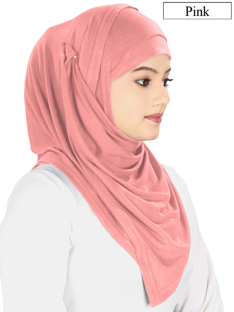 Two Piece Instant Pink Viscose Jersey Hijab