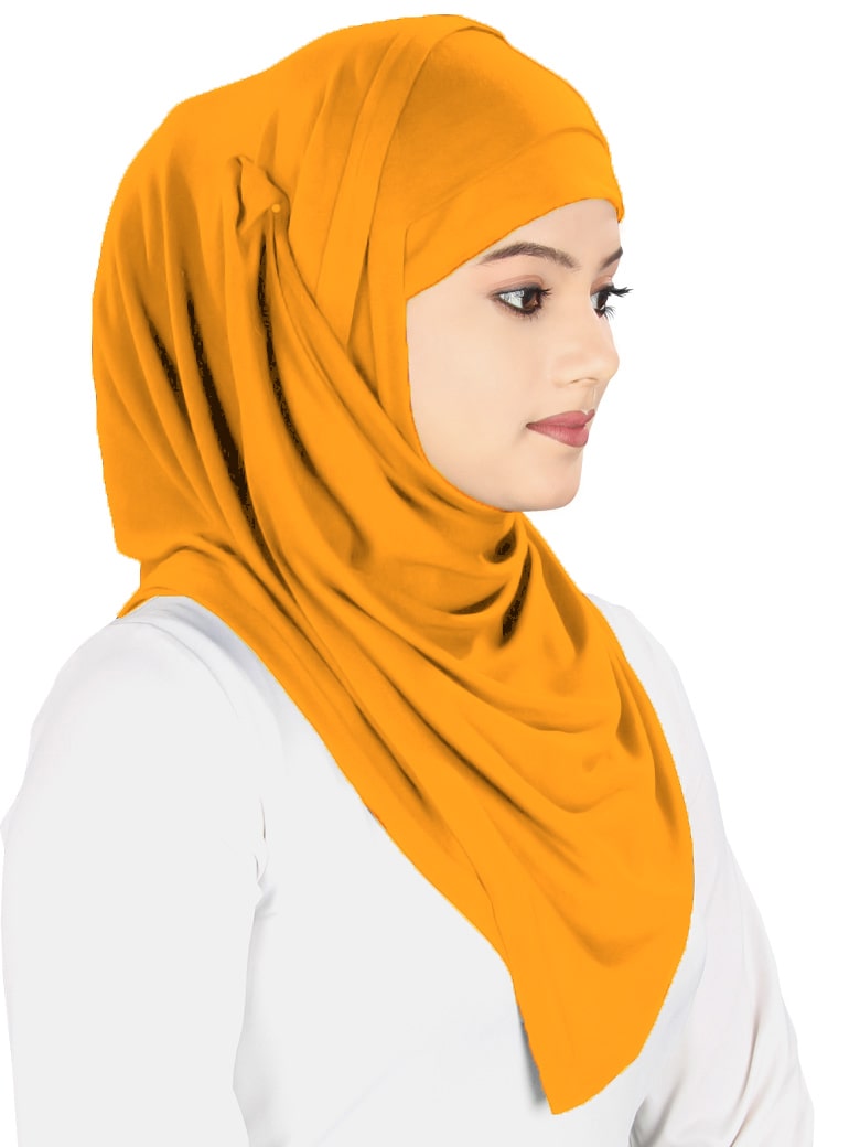 Two Piece Instant Yellow Orange Viscose Jersey Hijab