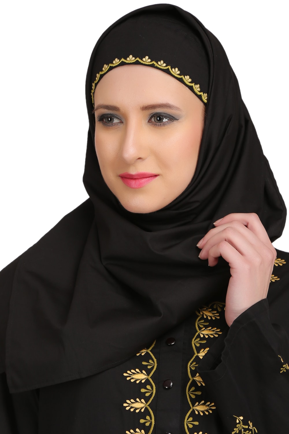 Ablah Black Cotton Hijab With Embroidered Band