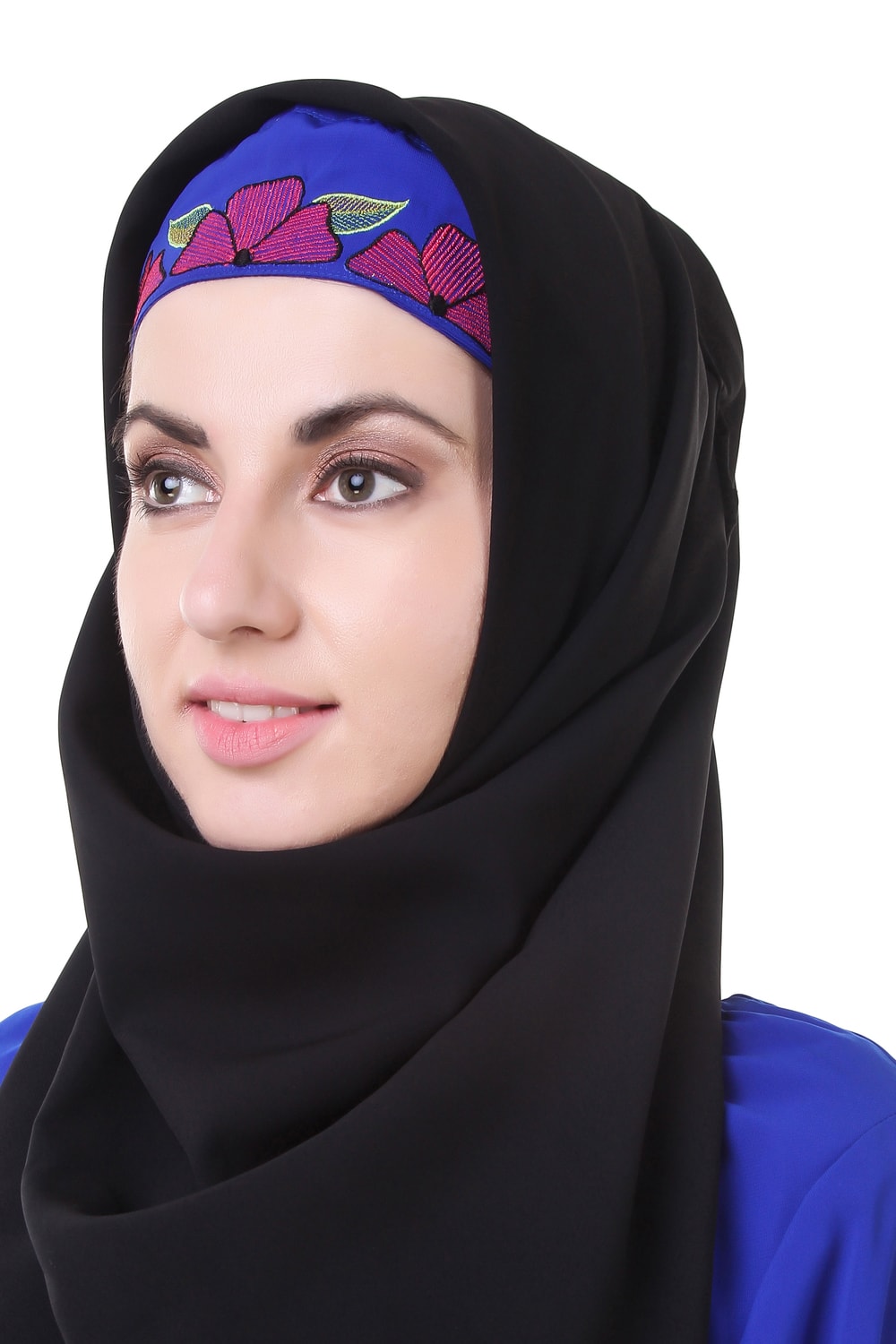 Black Hijab with Embroidered Blue Band