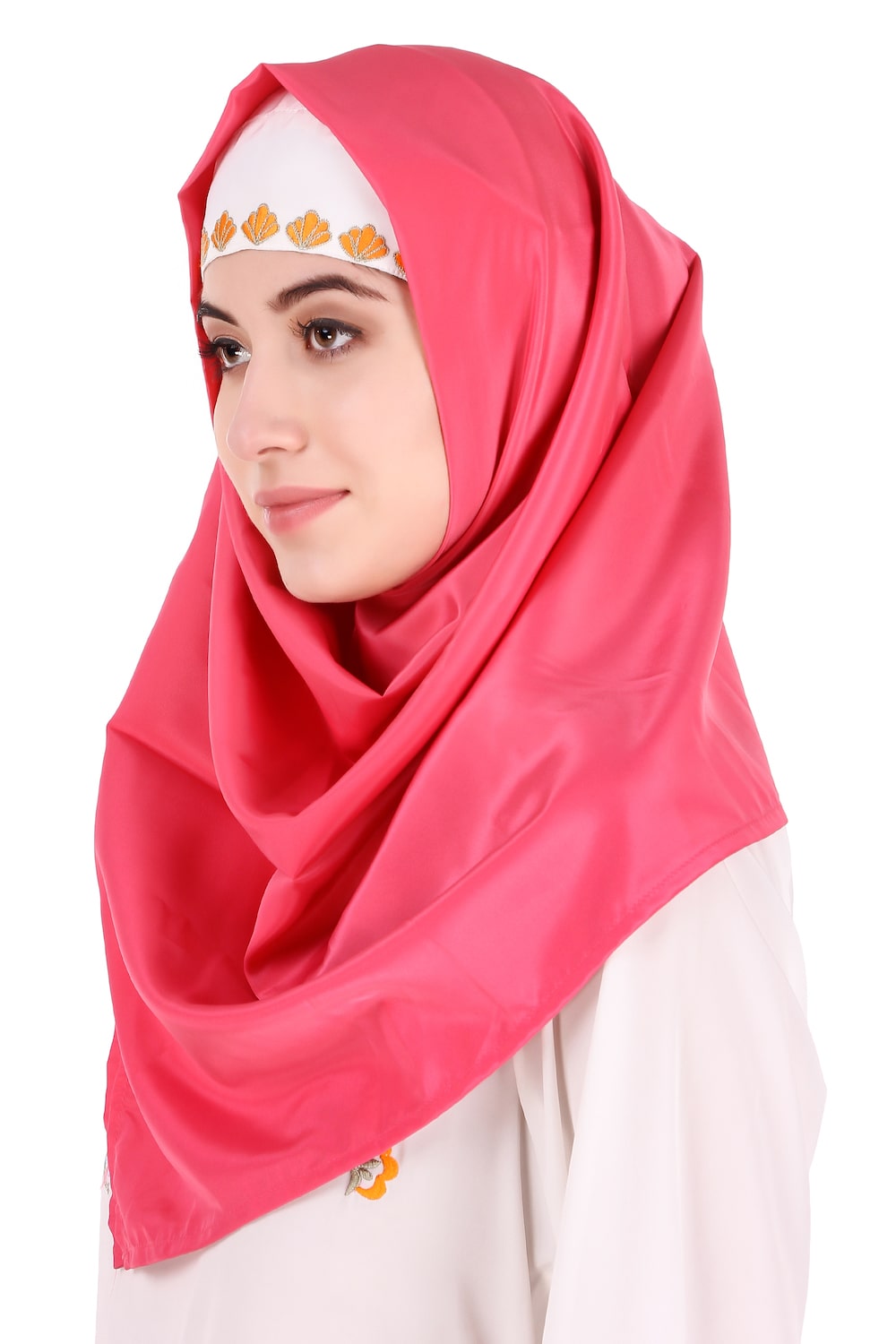 Sweet Pink Hijab With Embroidered Band
