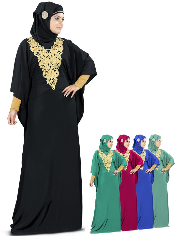Royal Sky Blue Jalabiya with Gold Zari Thread-Embroidery Kaftan