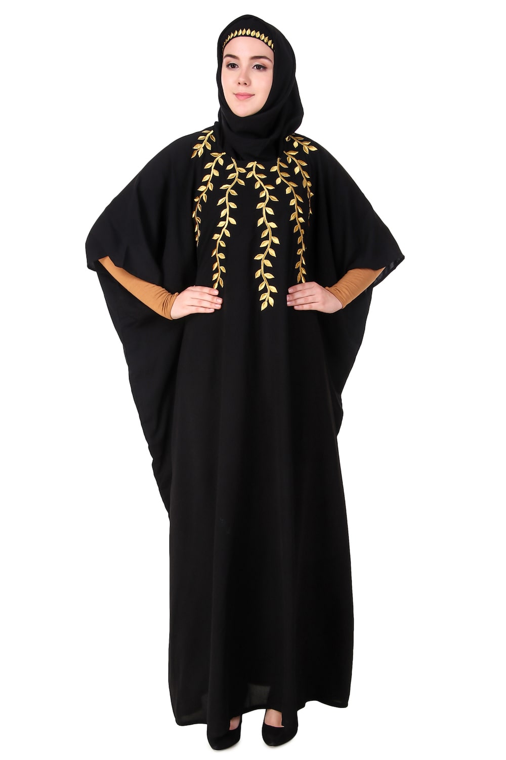 Multi Leaf Stems Gold Embroidered Kaftan