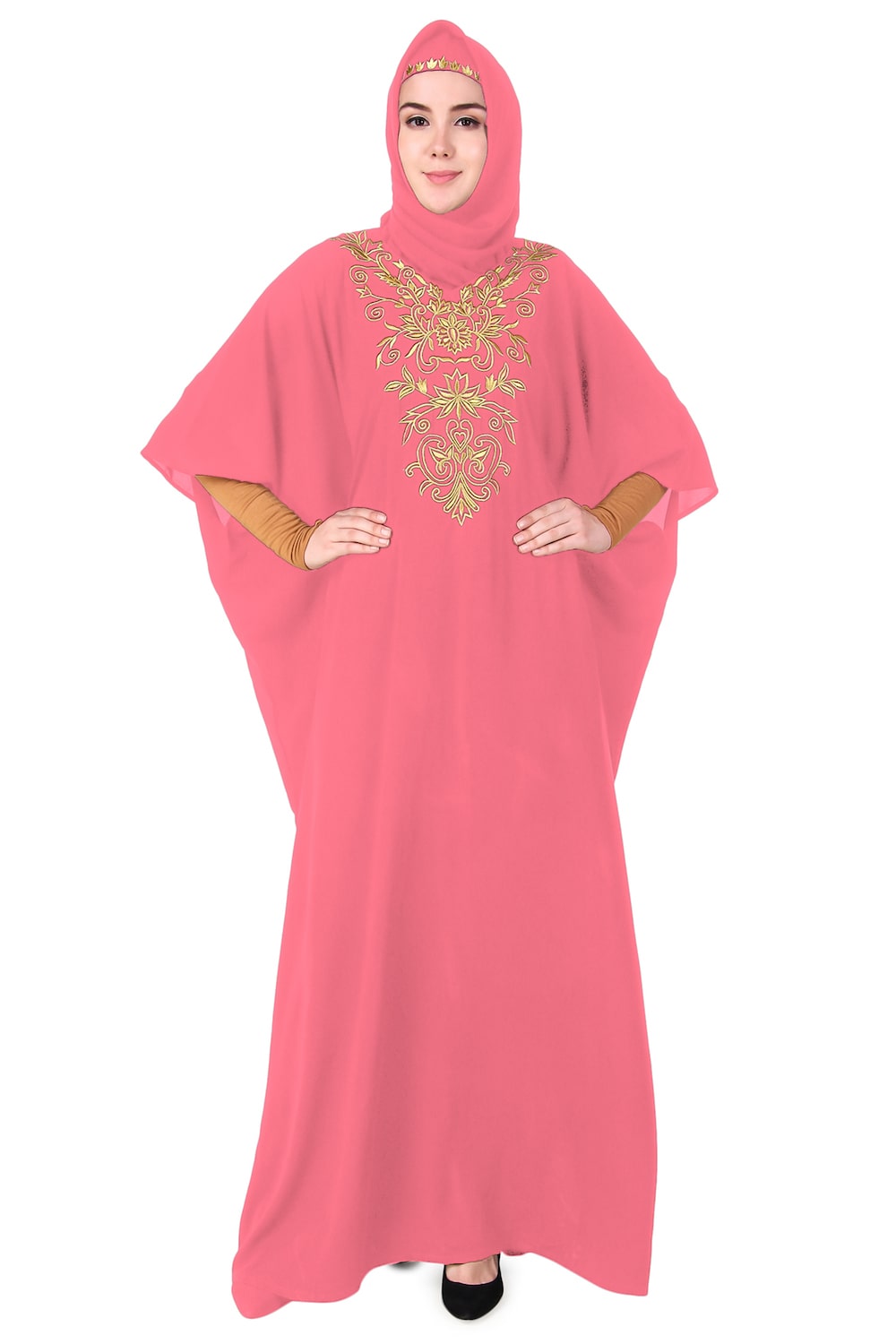 Embroidered Floral Gold Festive Kaftan