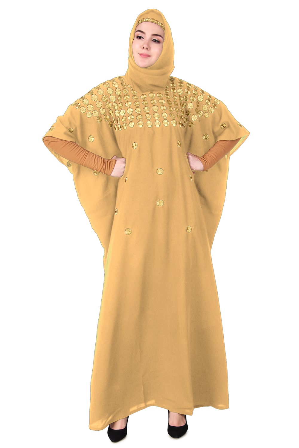 Multi Flower Motif Gold Embroidered Fancy Kaftan