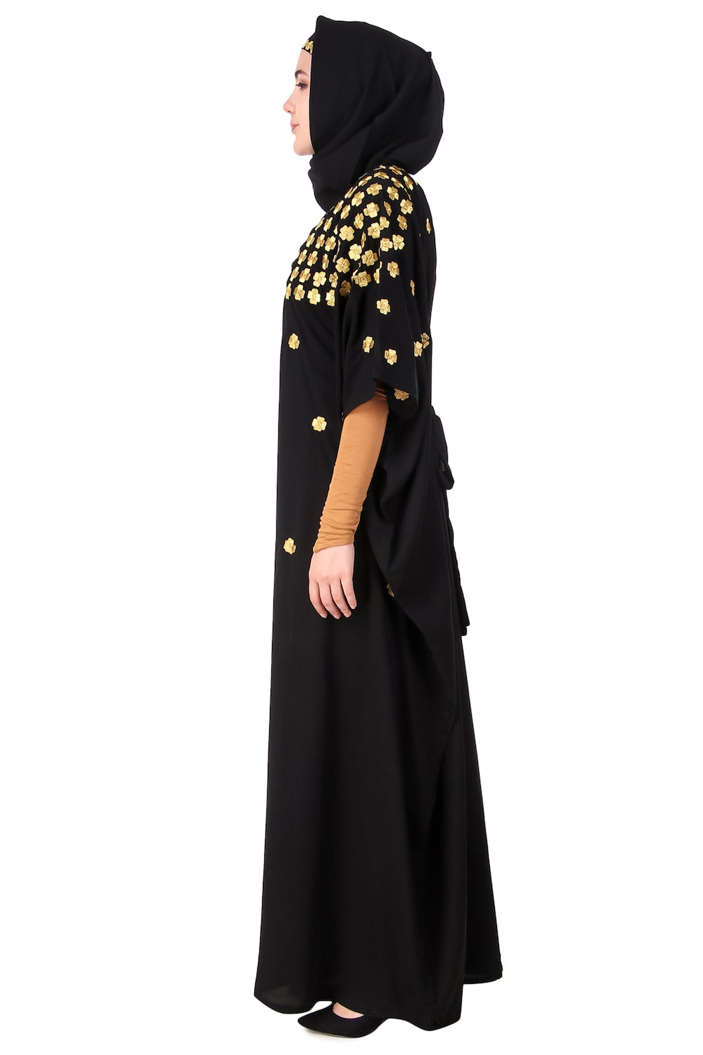 Multi Flower Motif Gold Embroidered Fancy Kaftan