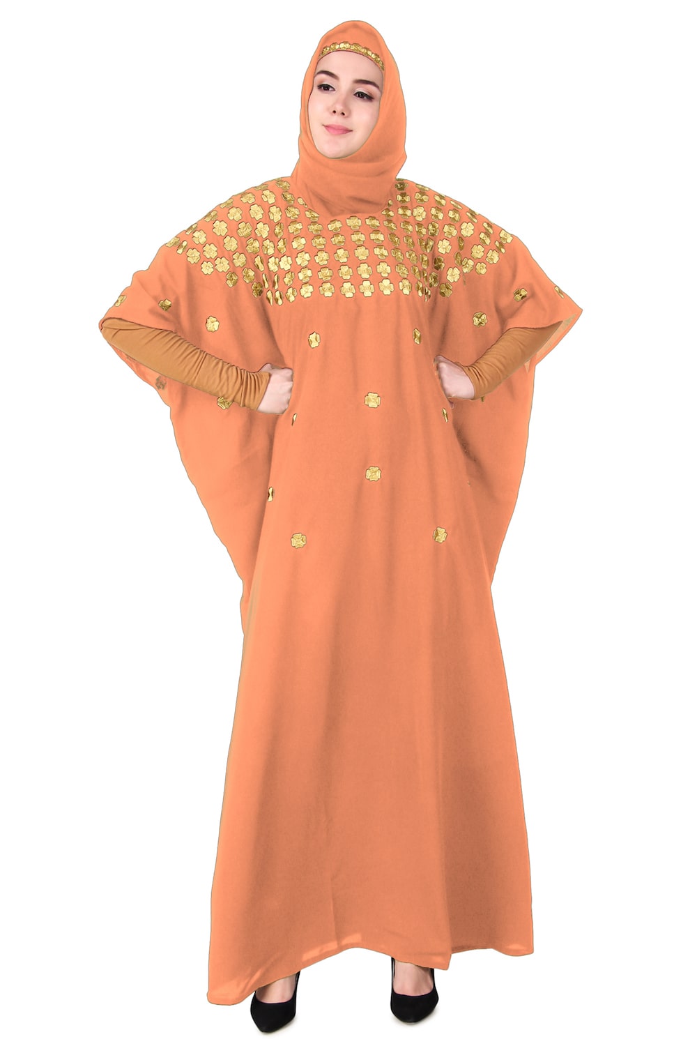 Multi Flower Motif Gold Embroidered Fancy Kaftan