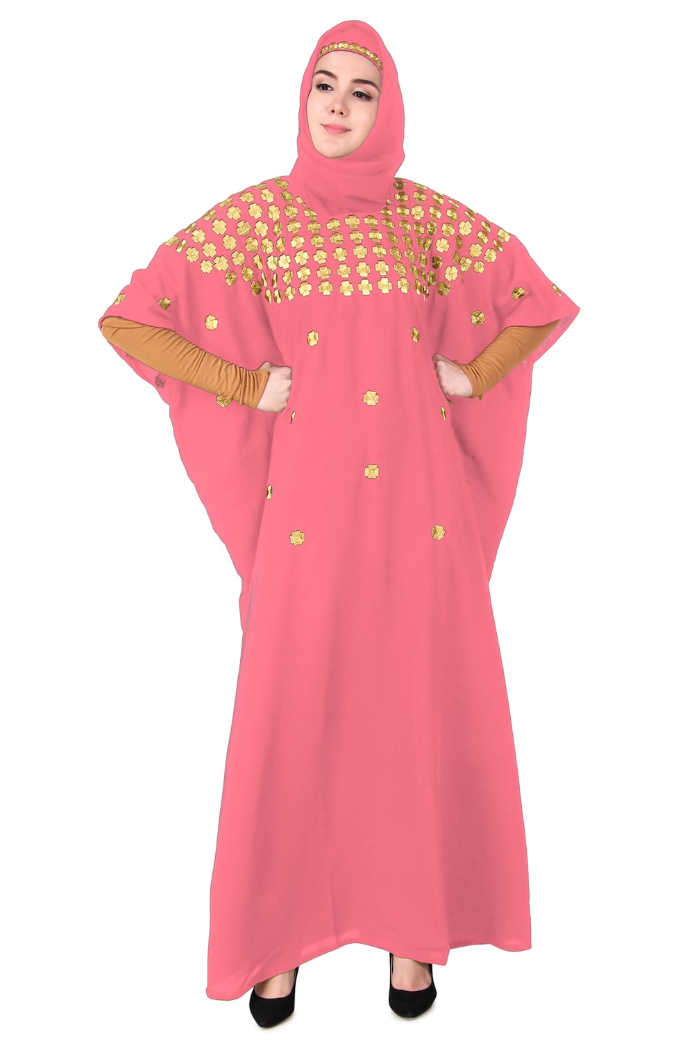 Multi Flower Motif Gold Embroidered Fancy Kaftan