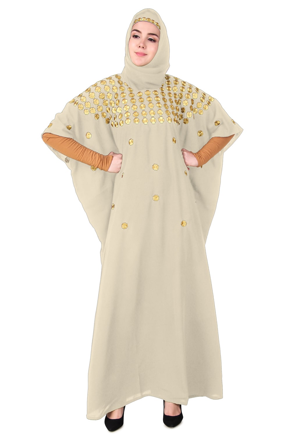 Multi Flower Motif Gold Embroidered Fancy Kaftan