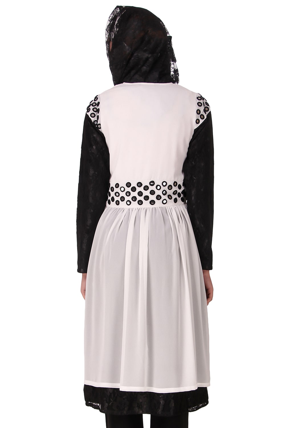 Taybah Fancy White and Black Flower Net and Nida Tunic