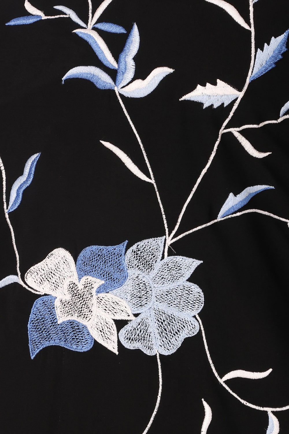 Black Leaf and Flower Embellished Black Nida Tunic