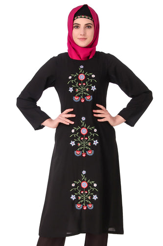 Black Floral Embroidered Nida Tunic