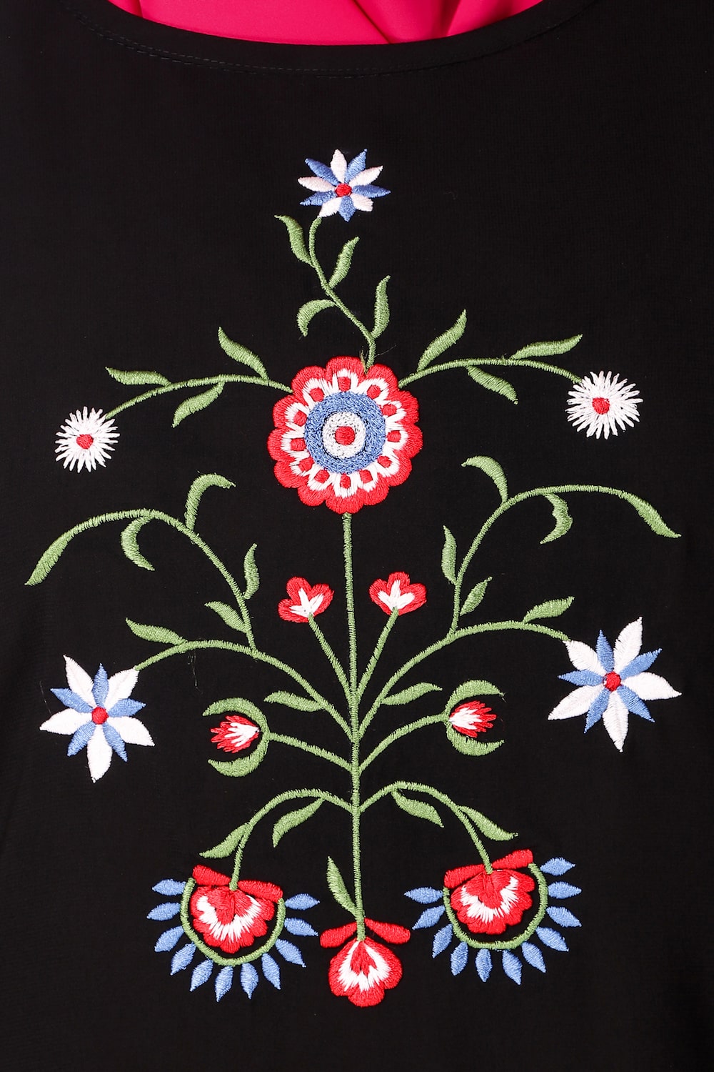 Black Floral Embroidered Nida Tunic