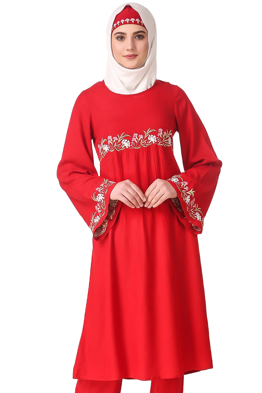Red Bell Sleeve Rayon Tunic