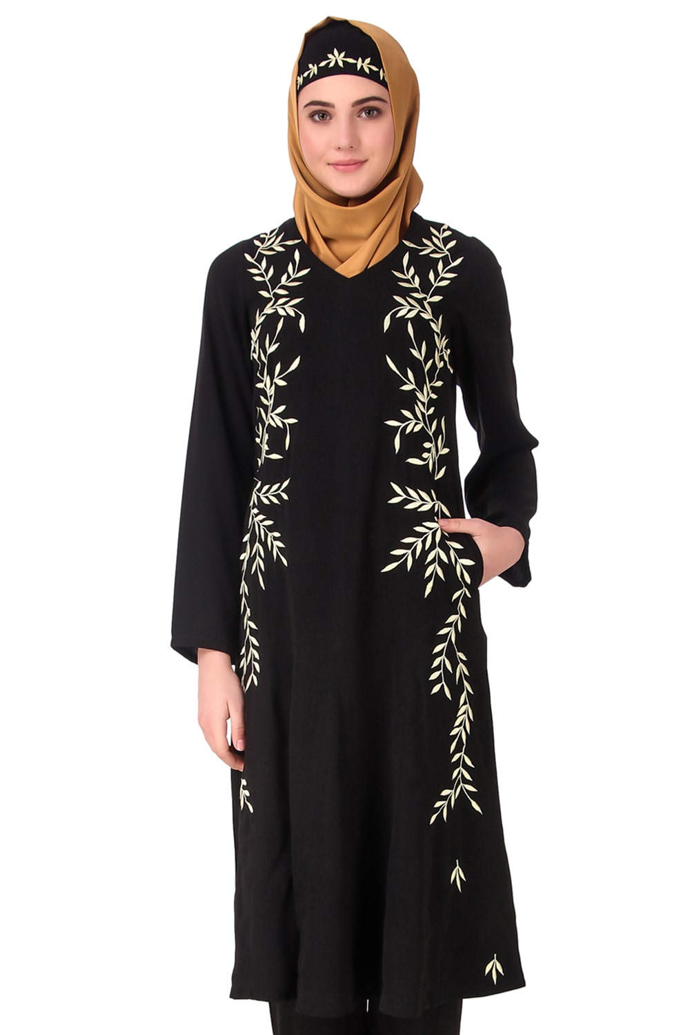 Black Nida Leaf Embroidered Tunic