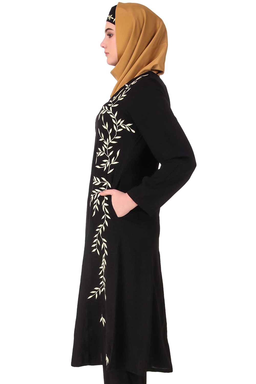 Black Nida Leaf Embroidered Tunic