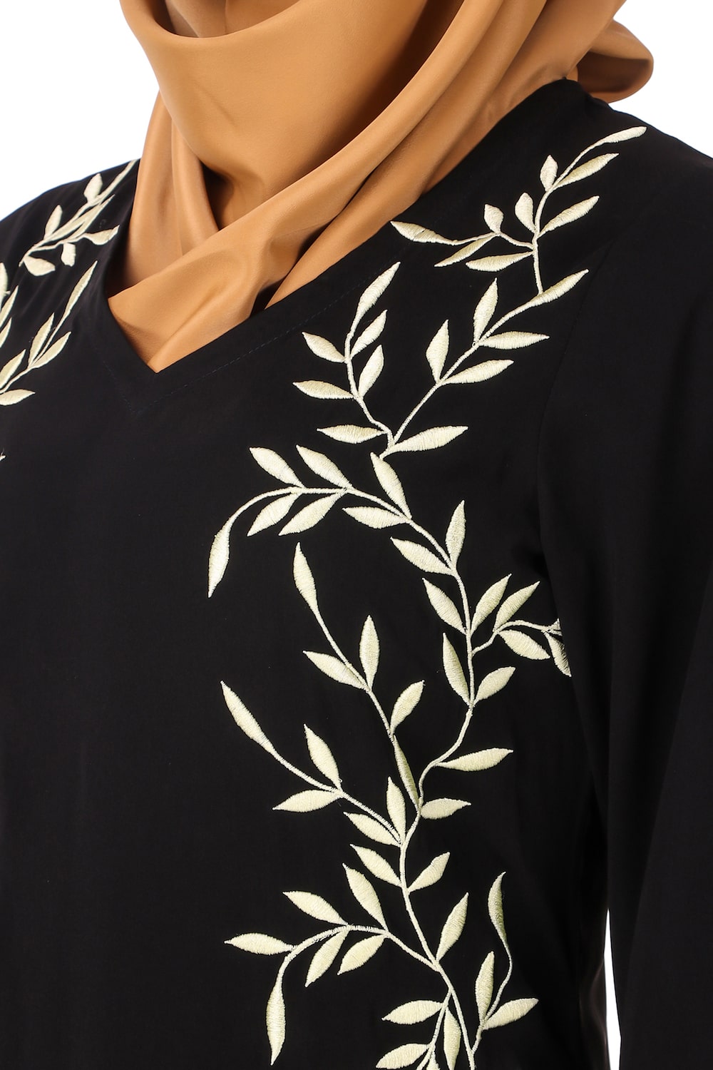 Black Nida Leaf Embroidered Tunic