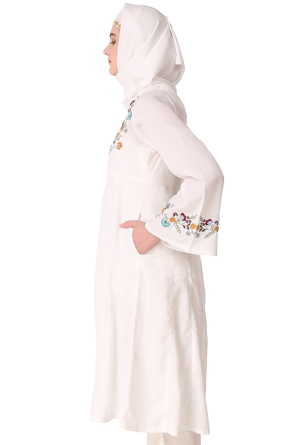 Colorful Embroidered Bell Sleeve White Tunic