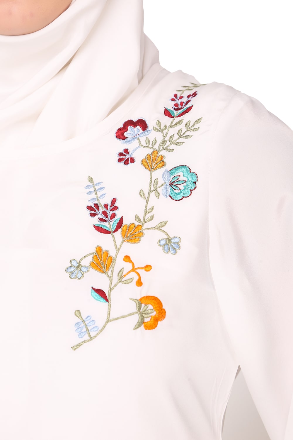 Colorful Embroidered Bell Sleeve White Tunic