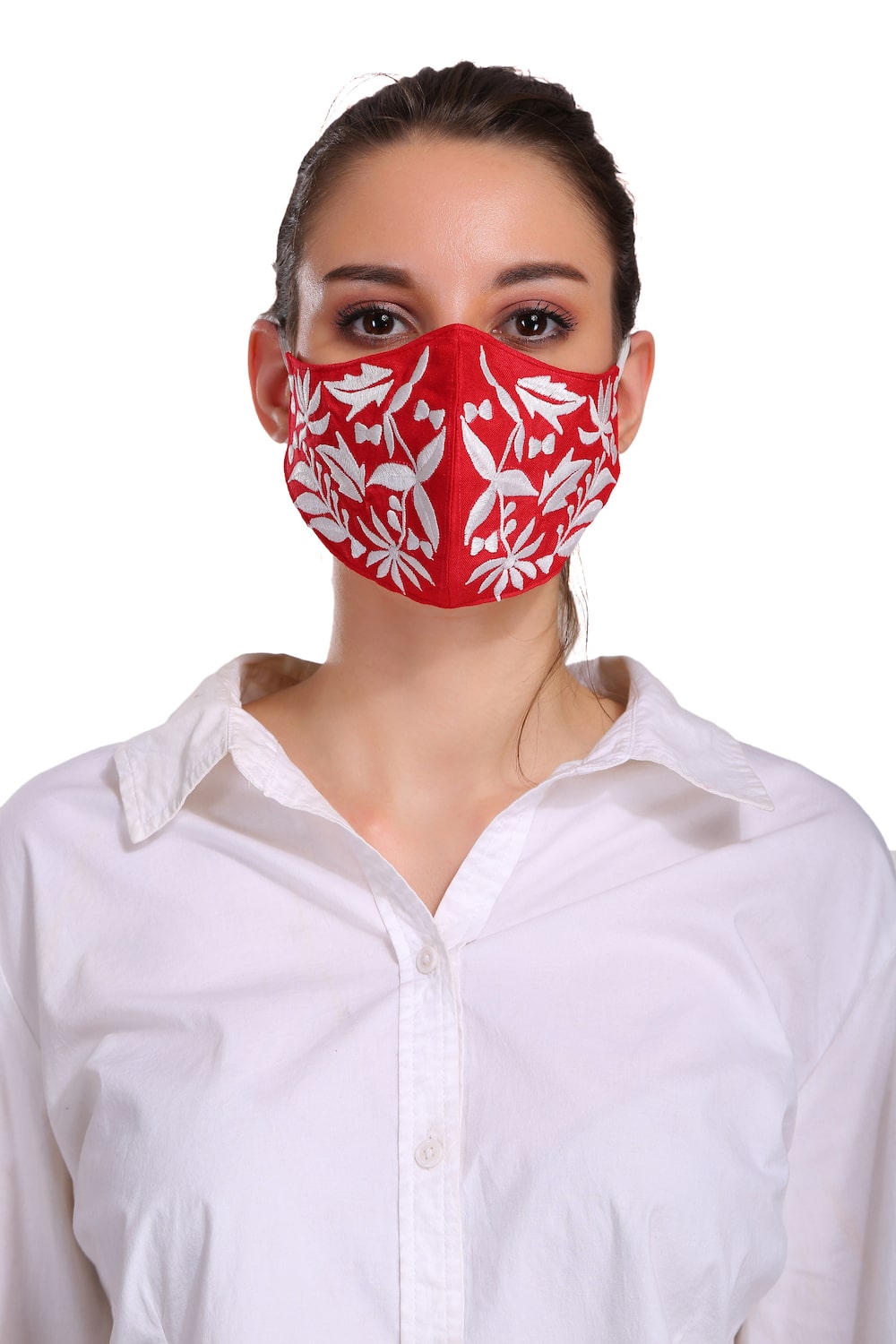 Floral Hand Embroidered Rayon Face Mask