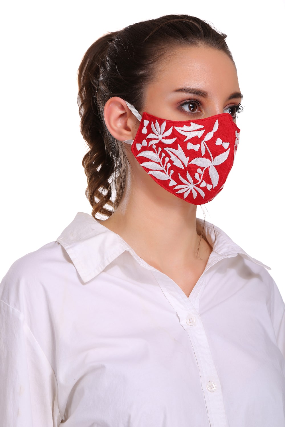 Floral Hand Embroidered Rayon Face Mask