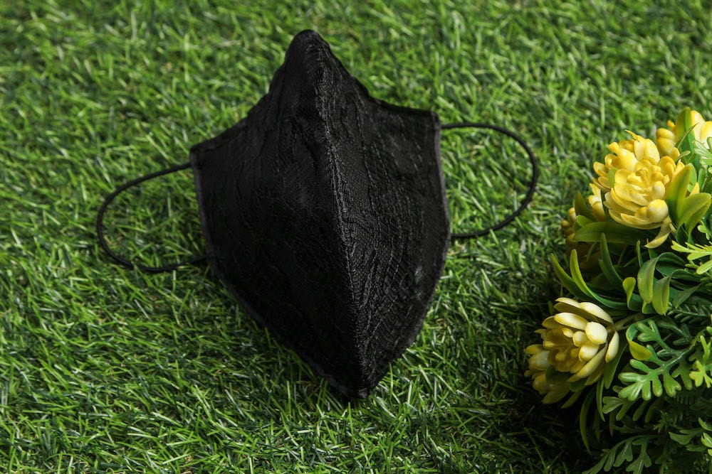 Fancy Flower Net Black Face Mask