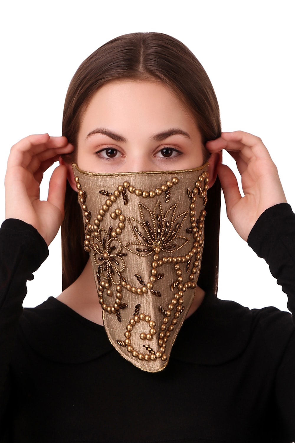 Hand Embroidered Silk Tissue Veil Style Face Mask