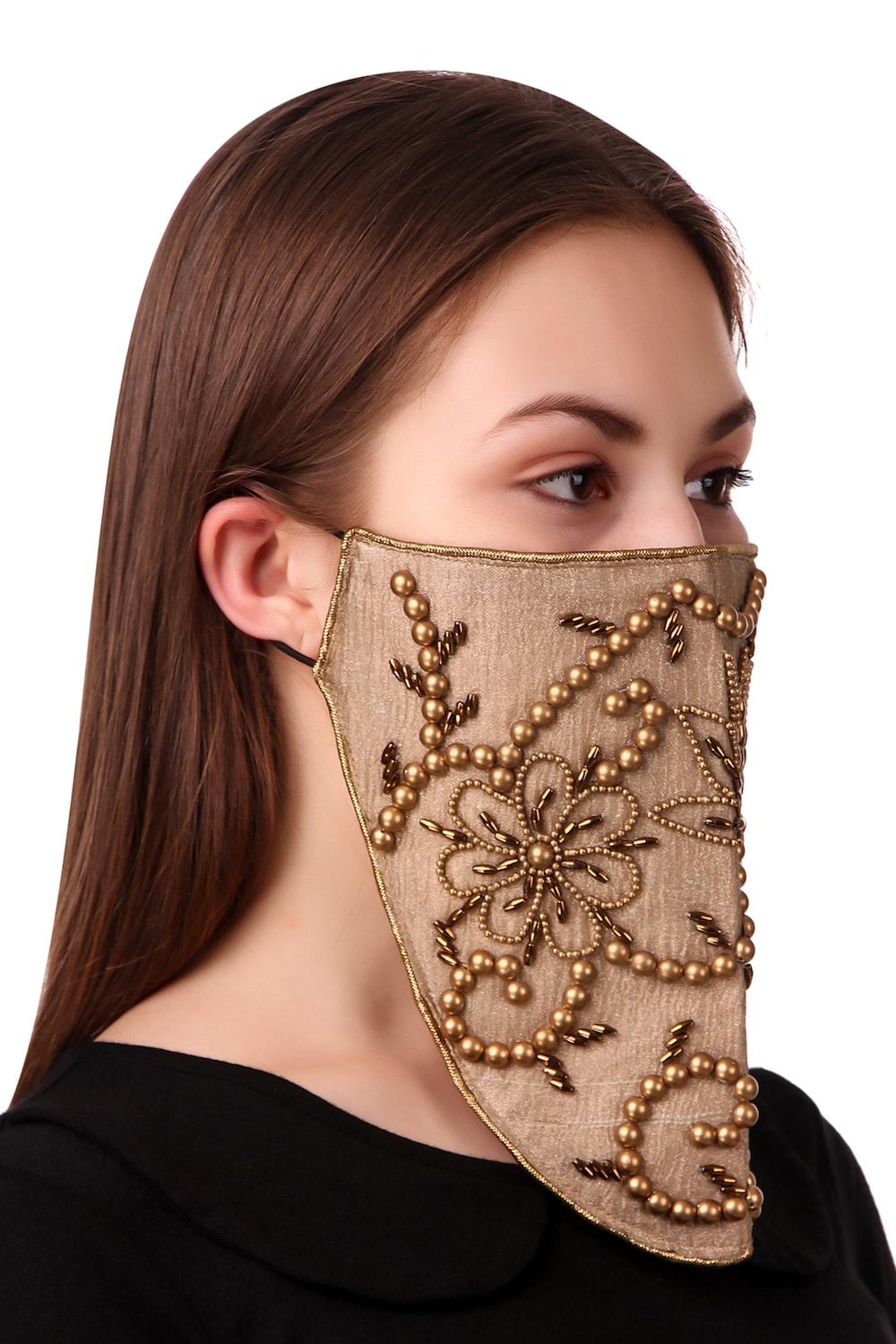 Hand Embroidered Silk Tissue Veil Style Face Mask