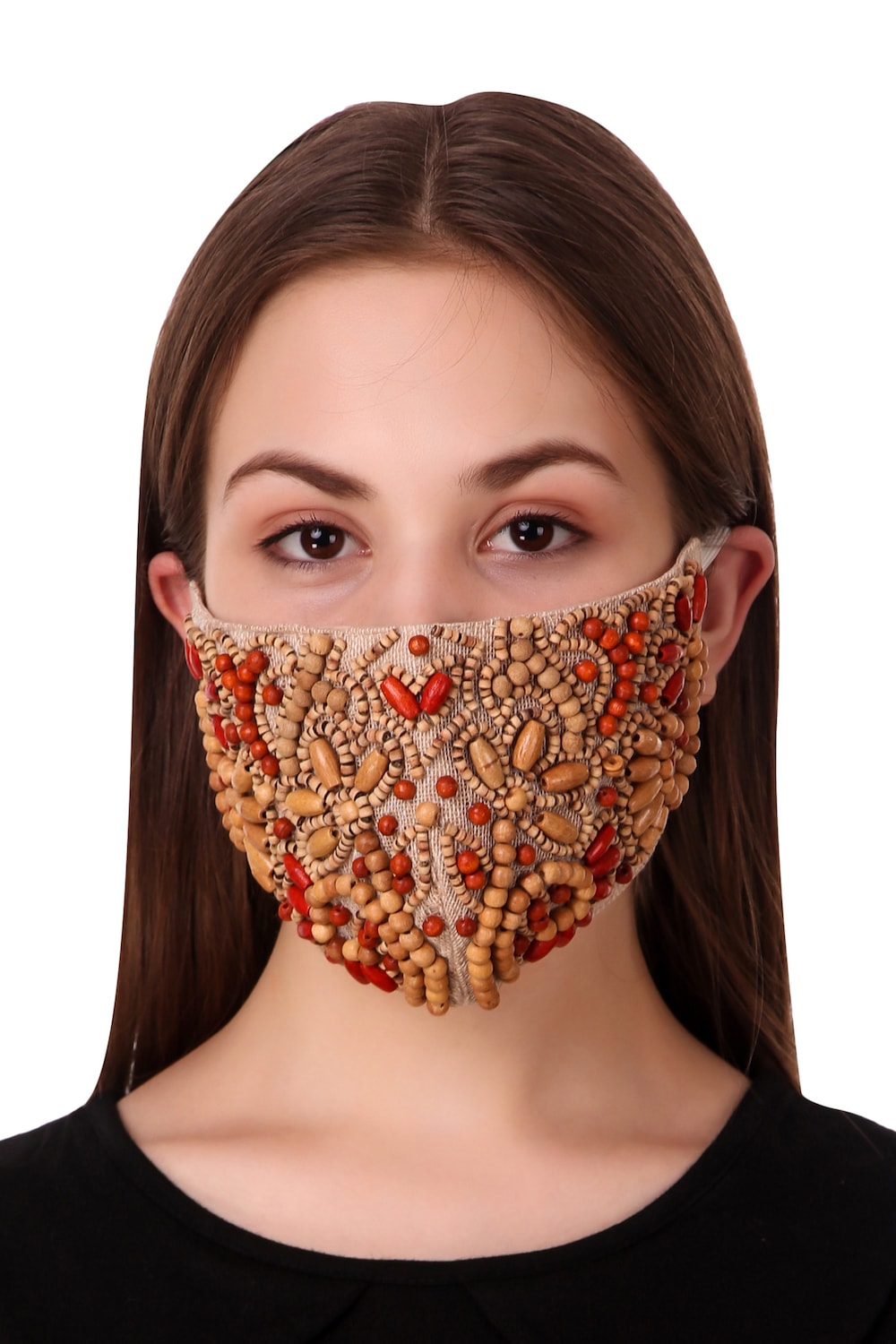 Hand Wooden Bead Embroidery Jute Face Mask