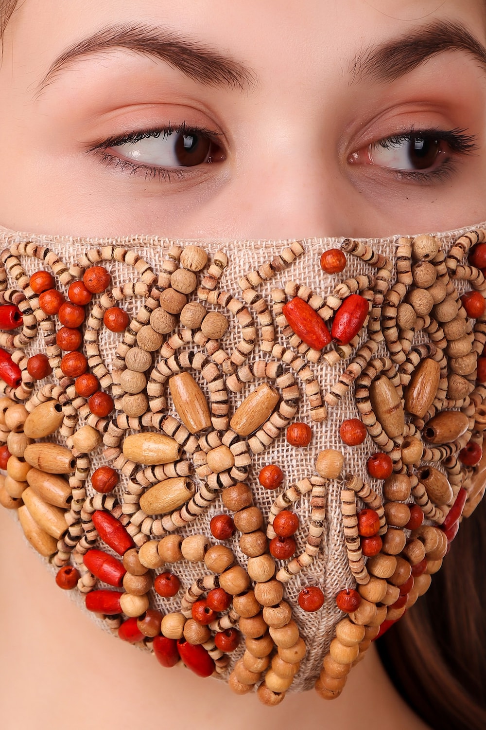 Hand Wooden Bead Embroidery Jute Face Mask