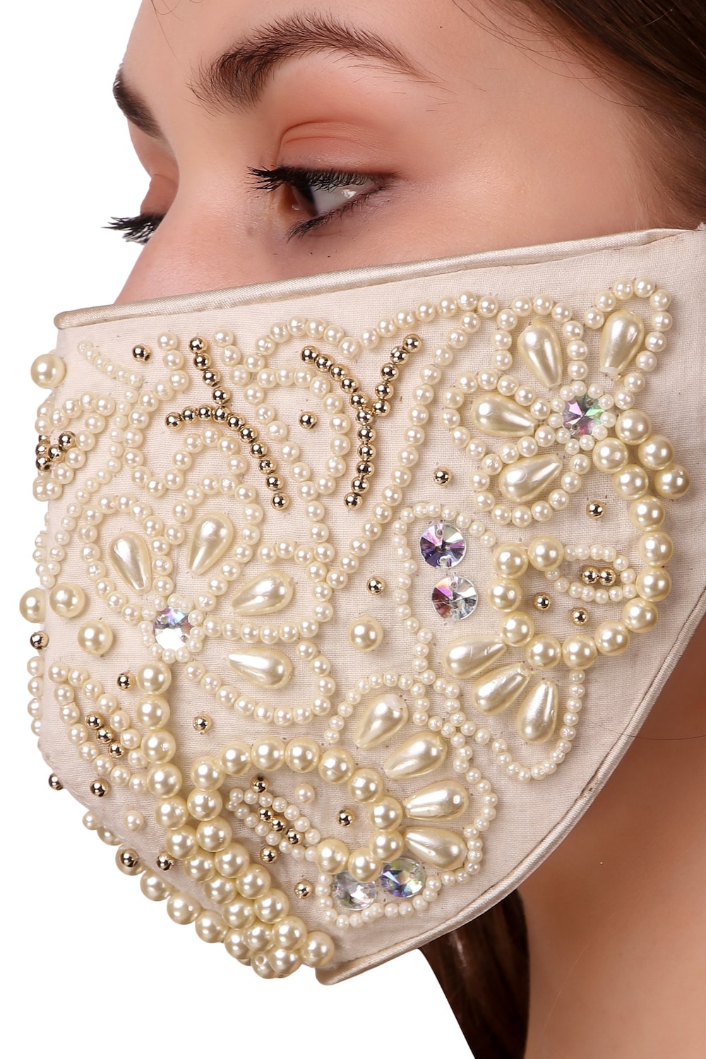 Hand Pearl Bead Embroidery Cotton Face Mask