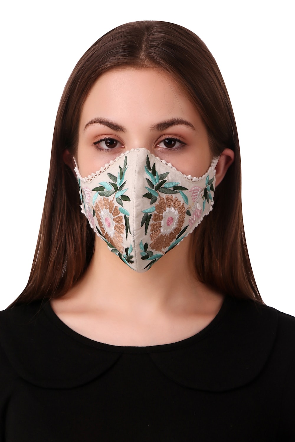 Floral Hand Embroidered Cotton Face Mask