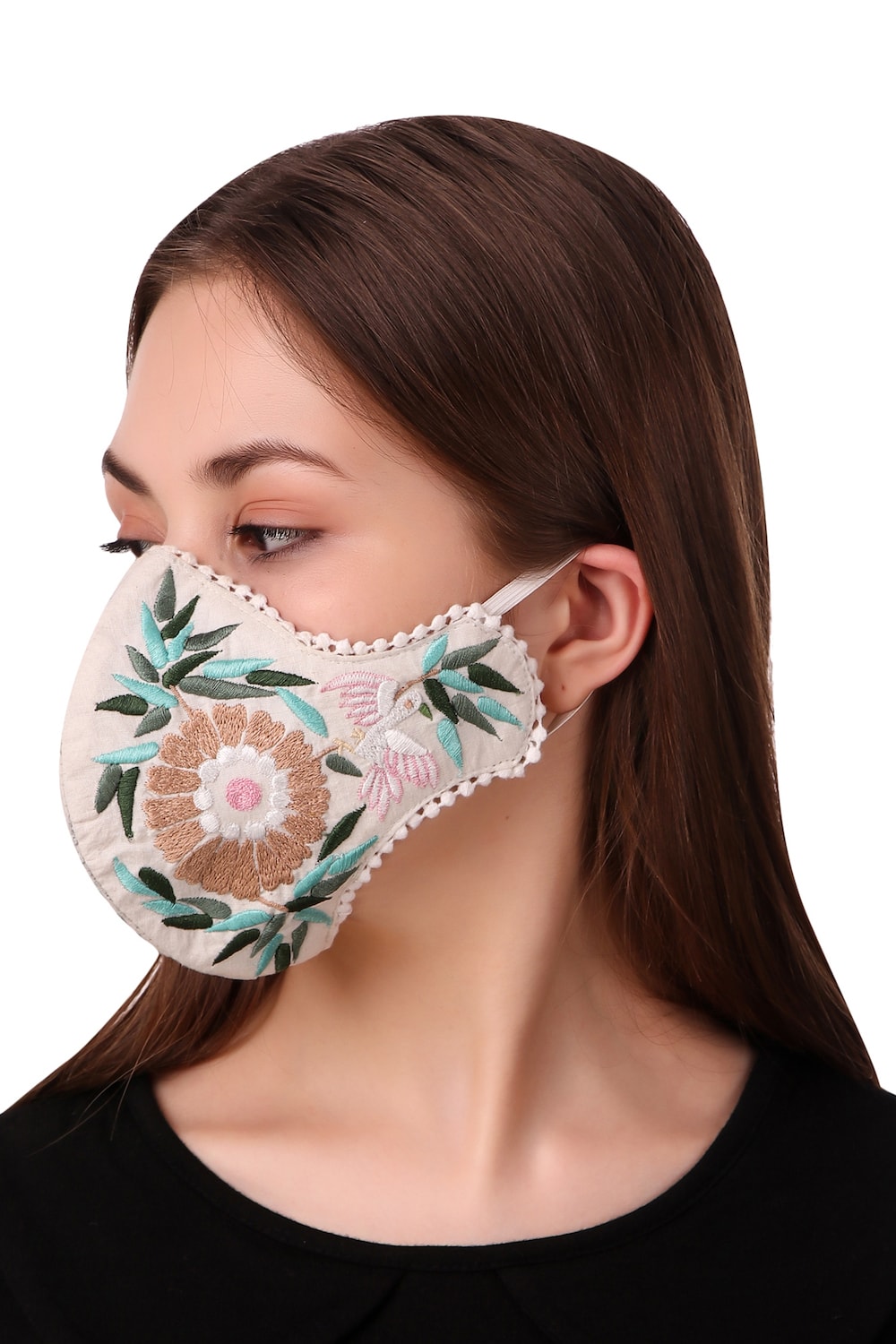 Floral Hand Embroidered Cotton Face Mask