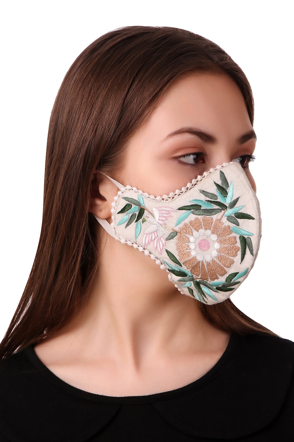Floral Hand Embroidered Cotton Face Mask