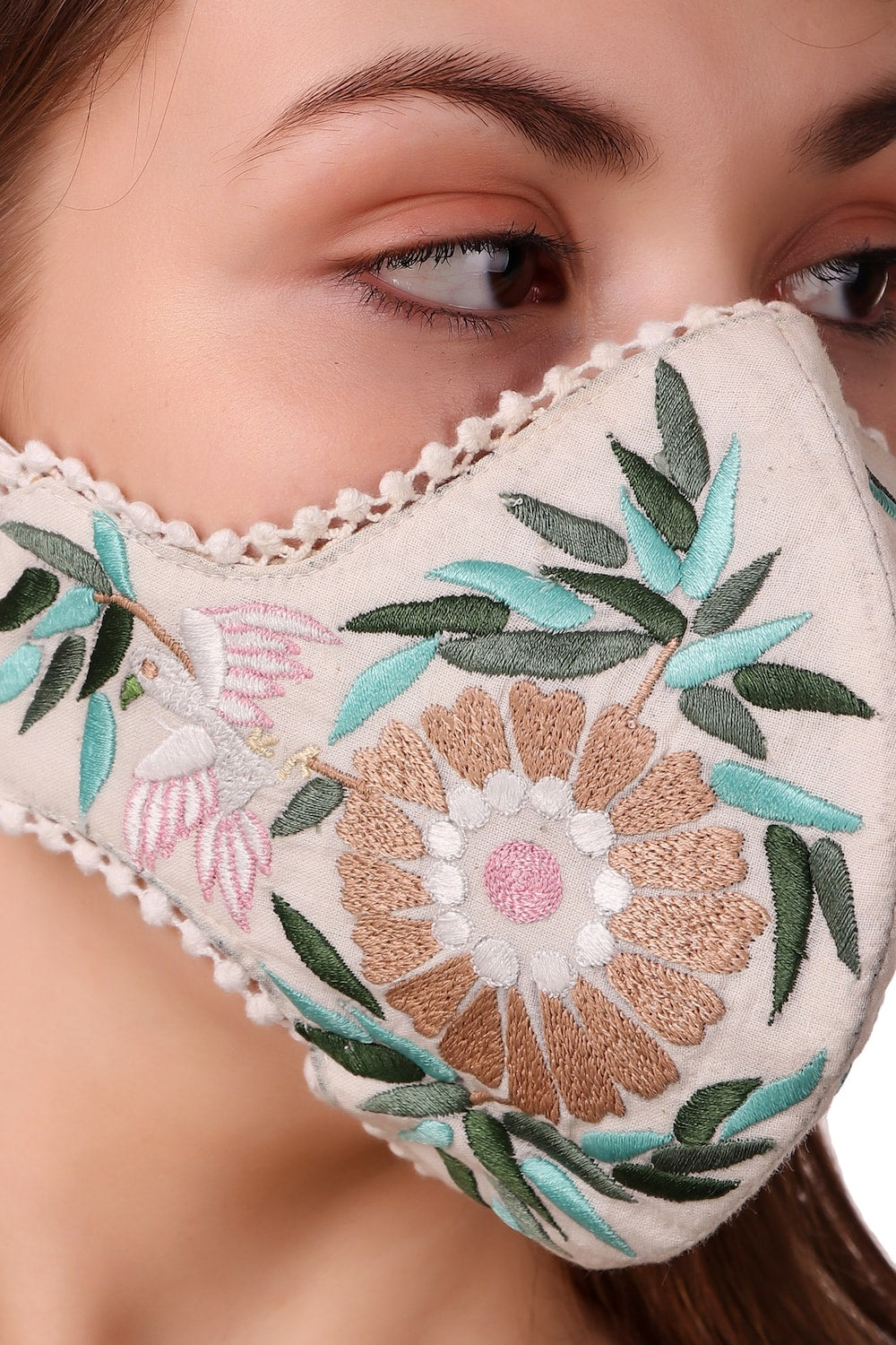 Floral Hand Embroidered Cotton Face Mask