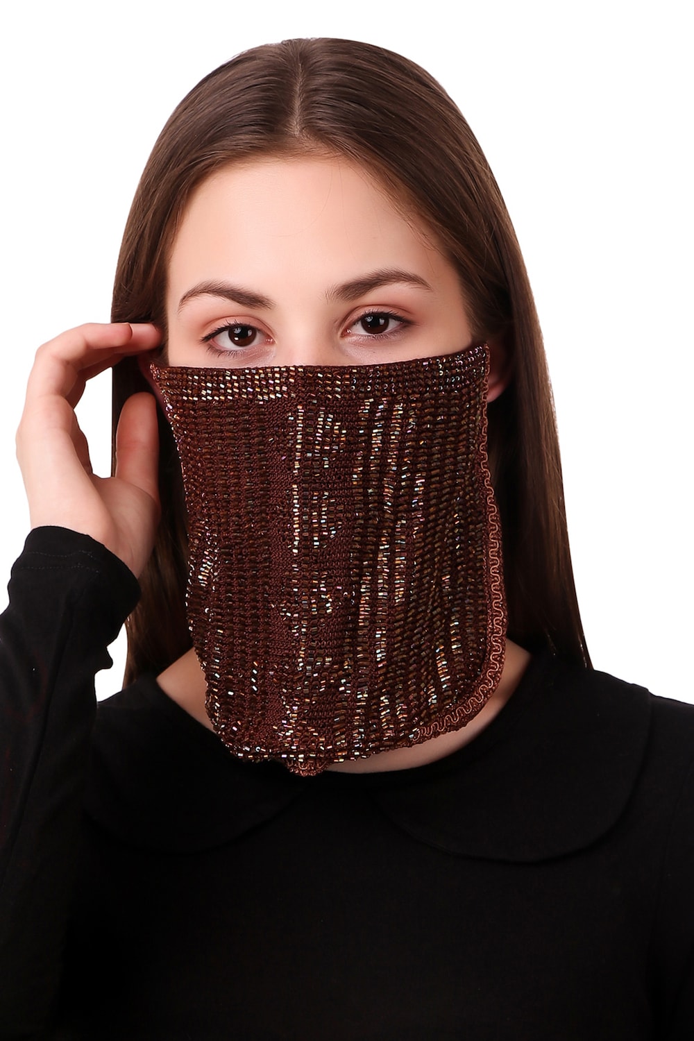 Cut Beaded Hand Crochet Veil Style Face Mask