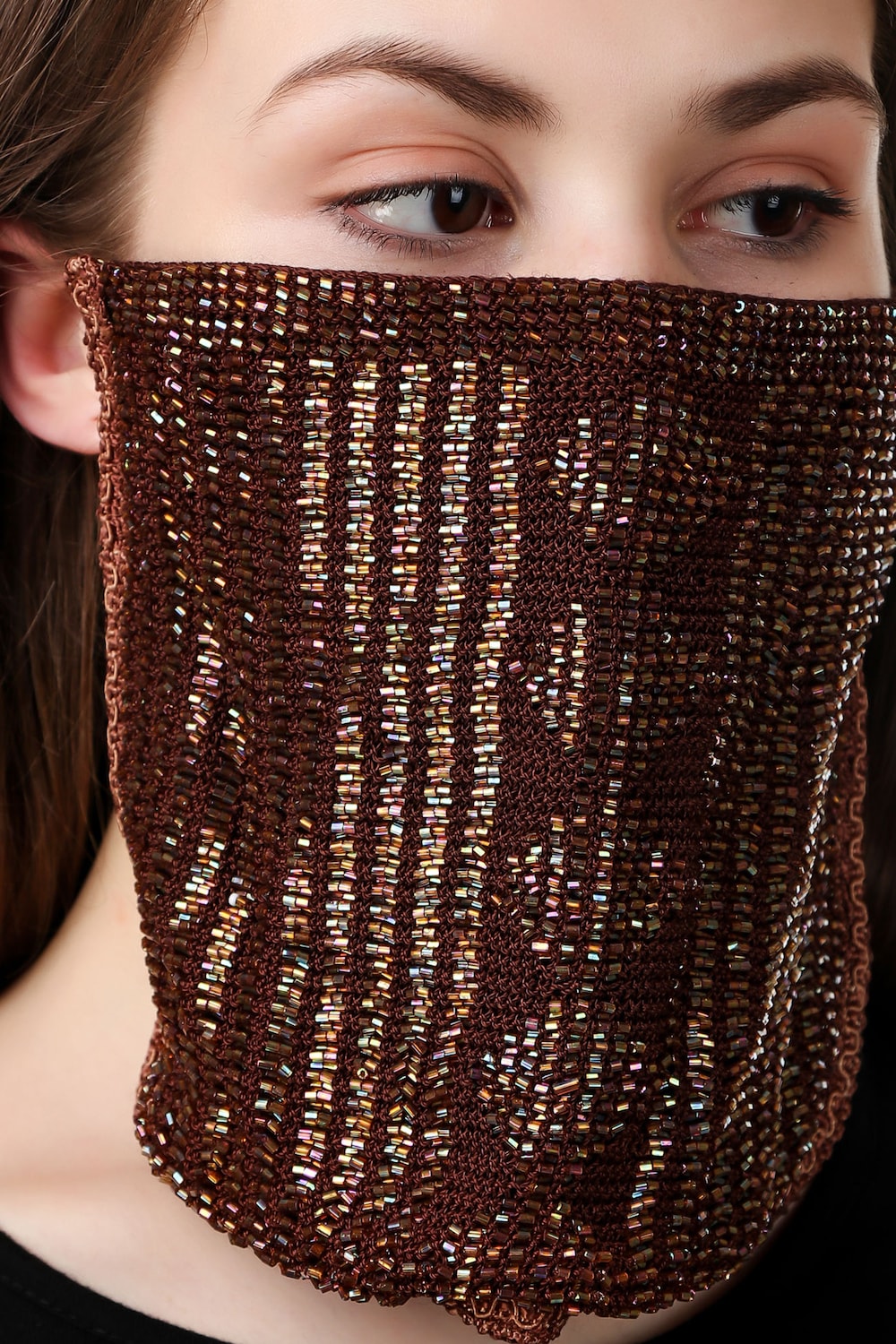 Cut Beaded Hand Crochet Veil Style Face Mask