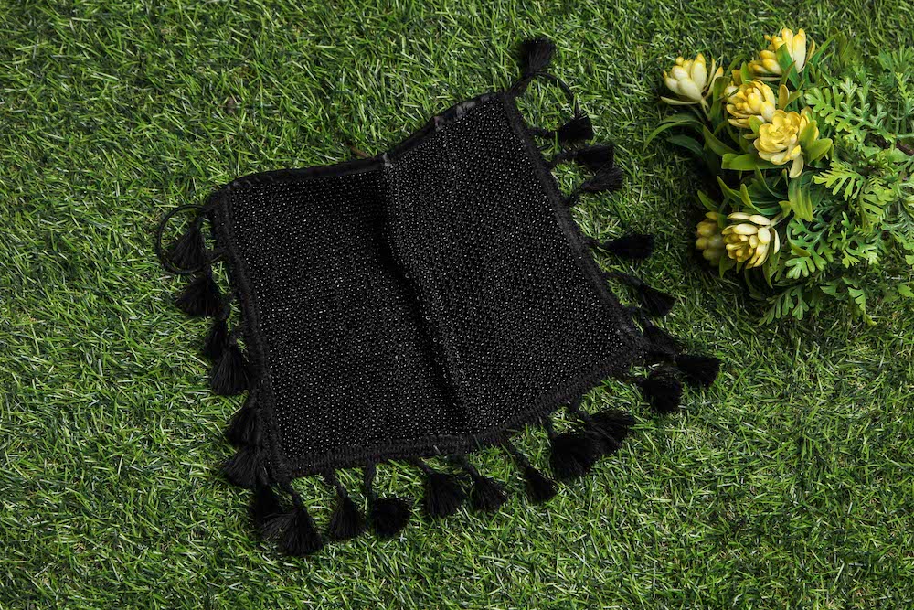 Black Beaded Hand Crochet Veil Style Face Mask
