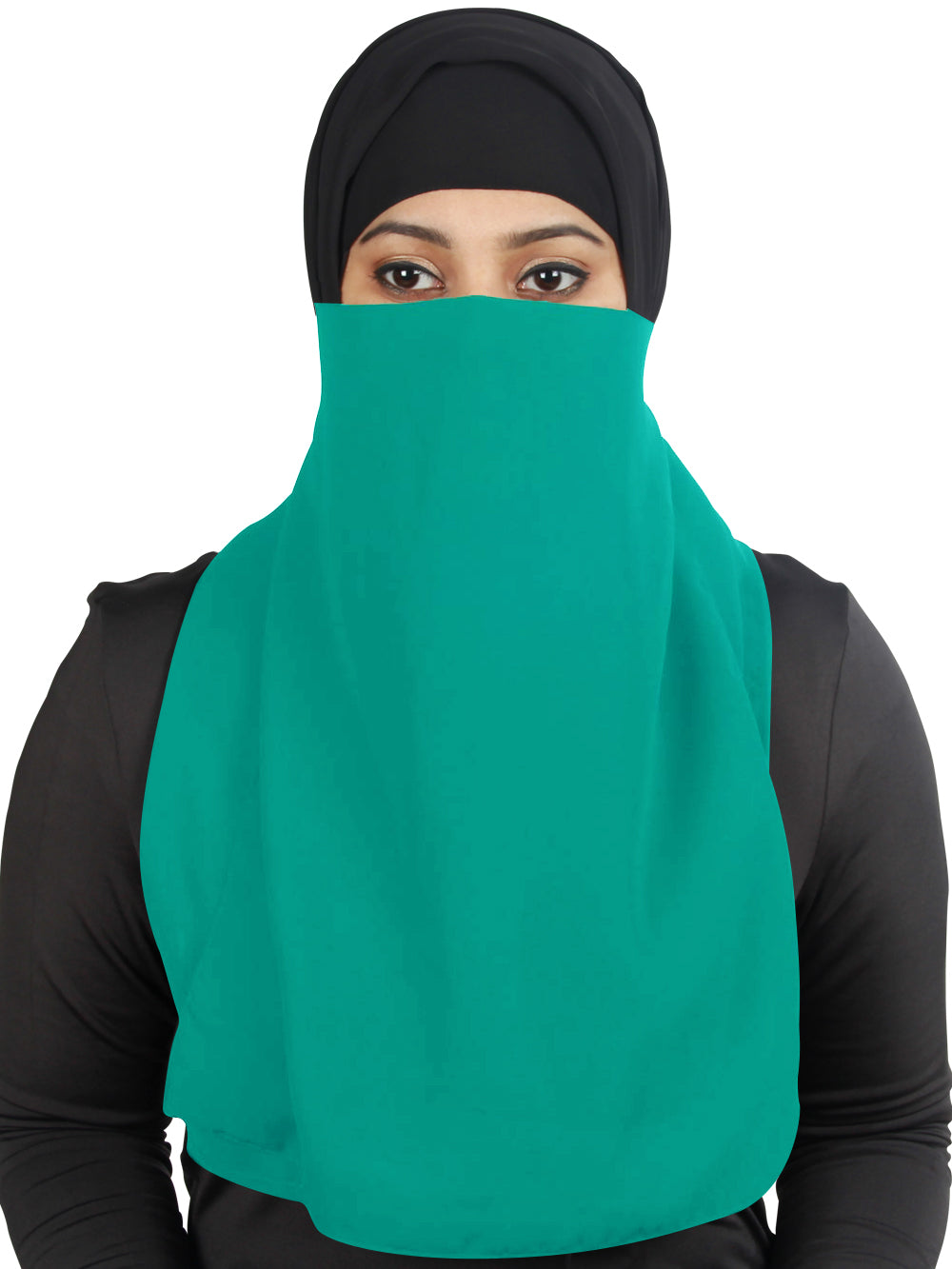 Half Niqab-Nosepiece In Black Georgette